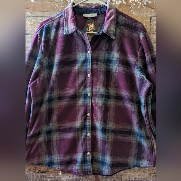 Upcycled Wild Soul W Painted Aztec Plaid Fleece like Shacket - Picture 12 of 14